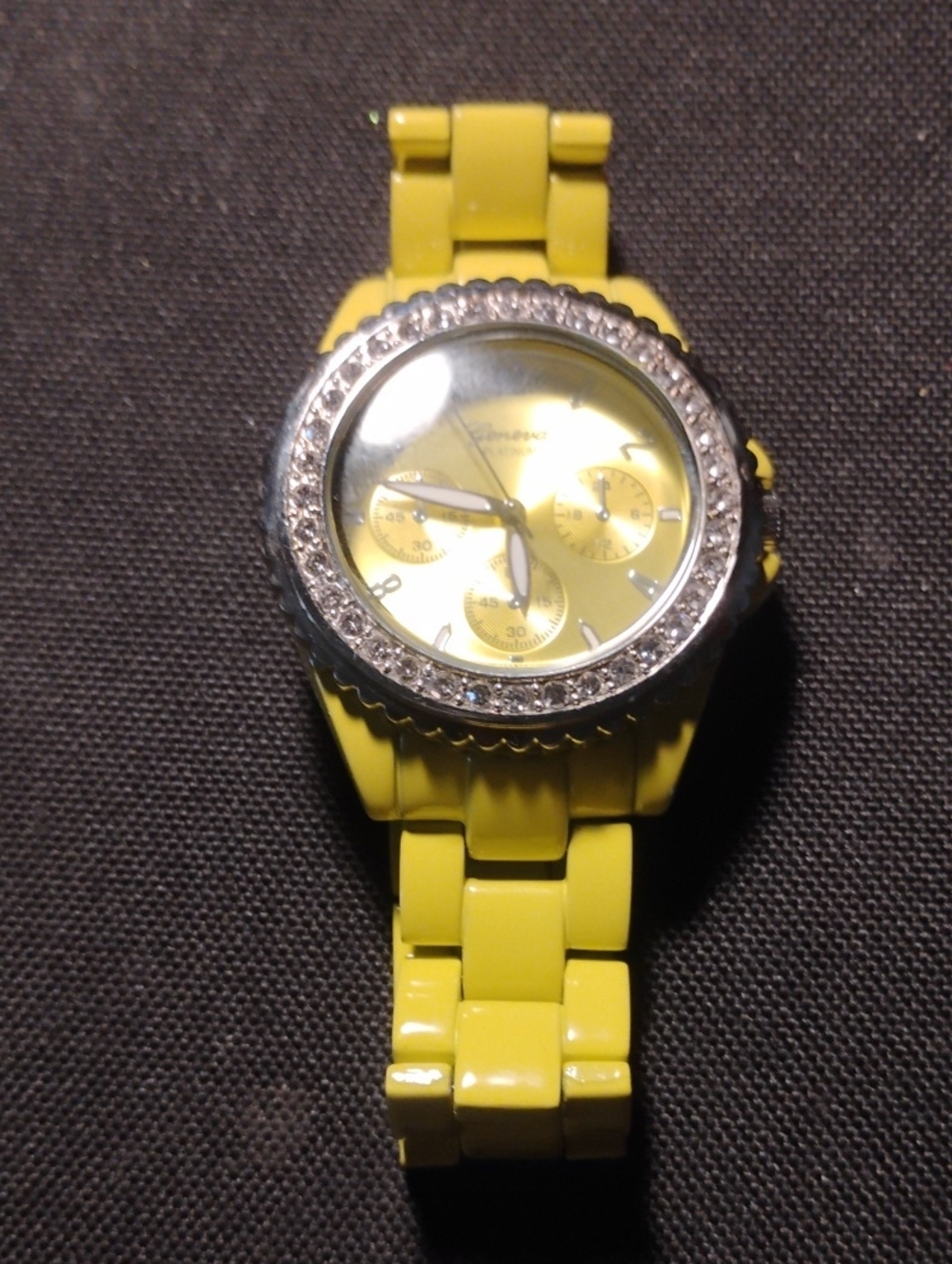 Geneva Yellow Crystal Bezel Women's Fashion Watch